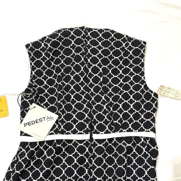 NOS Vintage 70s Black & White Mod Geometric Print Midi Dress S/M David Warren - Picture 7 of 9